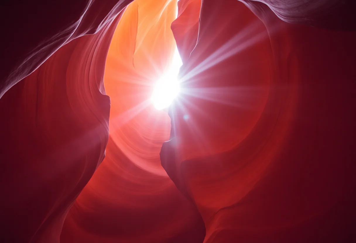 Sunlight filtering through the smooth, orange walls of a slot canyon, representing nature's beauty
